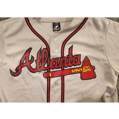 Atlanta Braves Majestic Baseball Jersey Gray Red Sewn Logo MLB Mens Large