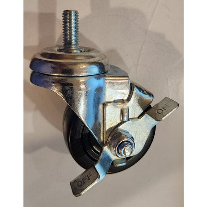 3 Inch -Black Polyurethane Caster Wheel - Threaded Stem w/Brake