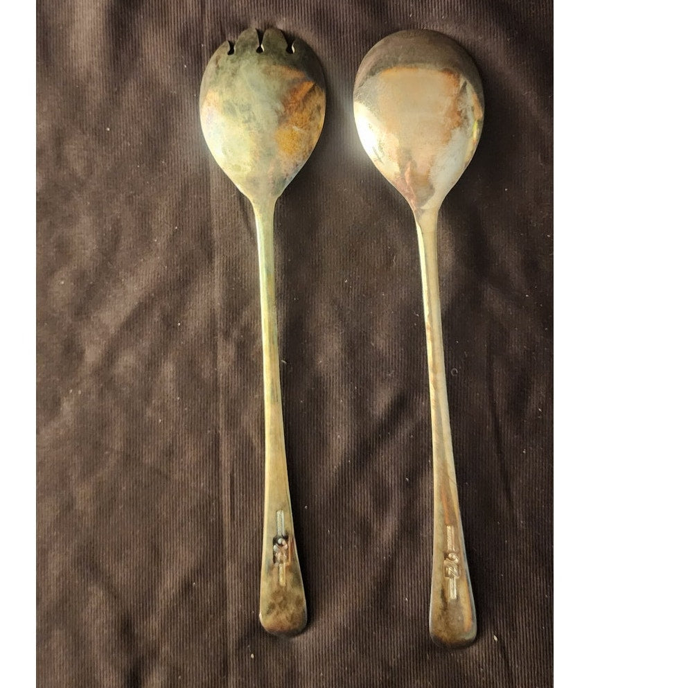 Vintage Sheffield England Silverplate Salad Serving Set Spoon & Fork 9.5"