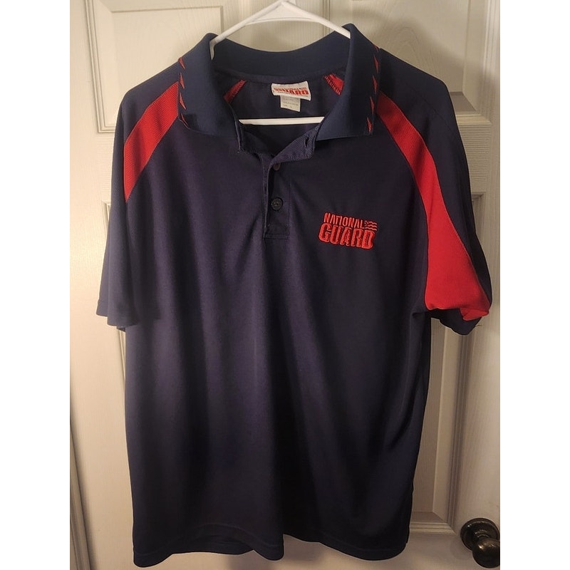 National Guard Mens Short Sleeve Polo Shirt Navy Blue Red Size L Large