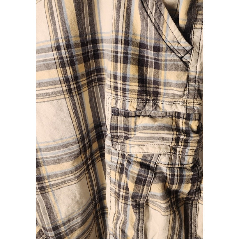 Arizona Jean Co Mens Size 38 Plaid Cargo Shorts Brown Tan Cream Plaid