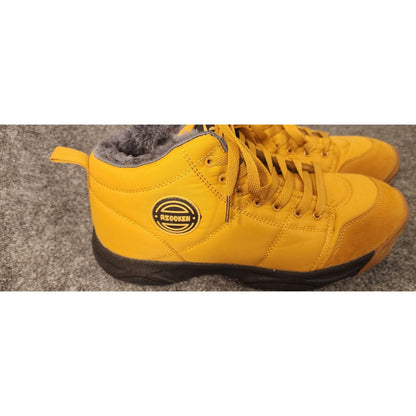 AZOOKEN Mens Size 11 EU 45 Yellow Fur Lined Winter Snow Boots Hiking Outdoor
