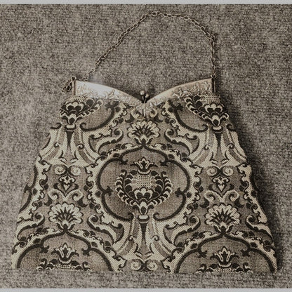 Vintage Renaissance Tapestry Purse Horsemen Raised Pattern Evening Handbag