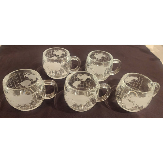 Nestlé Co., Inc. World Map Glass Mugs – Set of 5 – Vintage Globe Cups