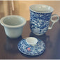 Chinese Blue & White Porcelain Dragon Tea Mug with Lid & Infuser - New In Box