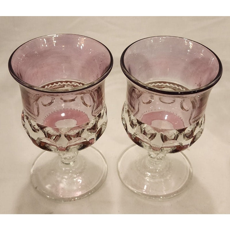 Vintage Indiana Glass Kings Crown Cranberry Flash Thumbprint Goblets Set of 2