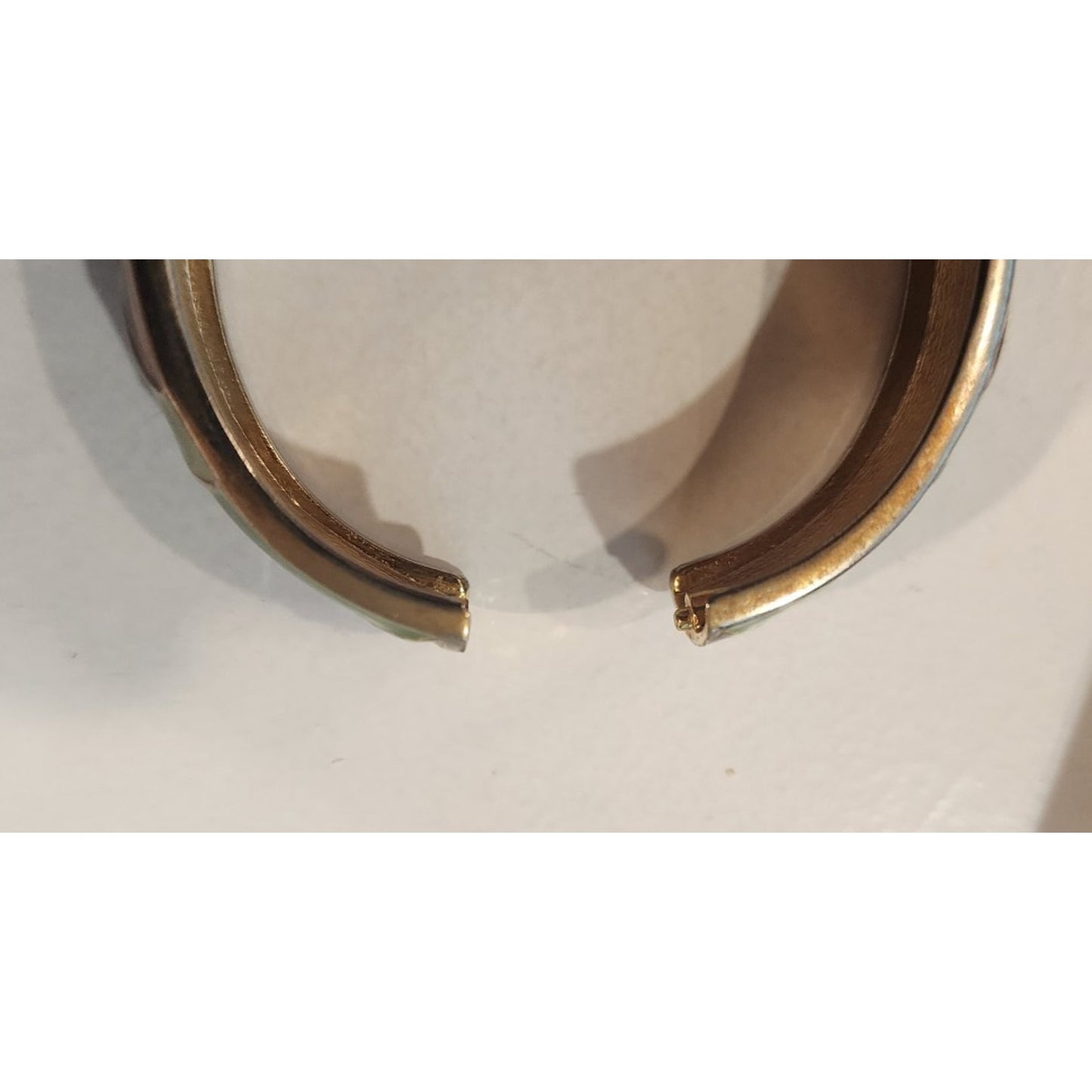 Green, Rust, Tan and Goldtone - Enamel - Hinged Spring - Clasp Bracelet