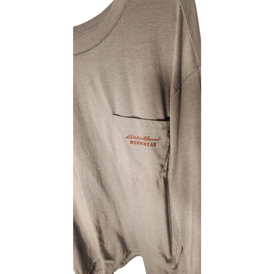 Eddie Bauer Workwear Mens XXL Long Sleeve Pocket T-Shirt Gray US Flag Graphic