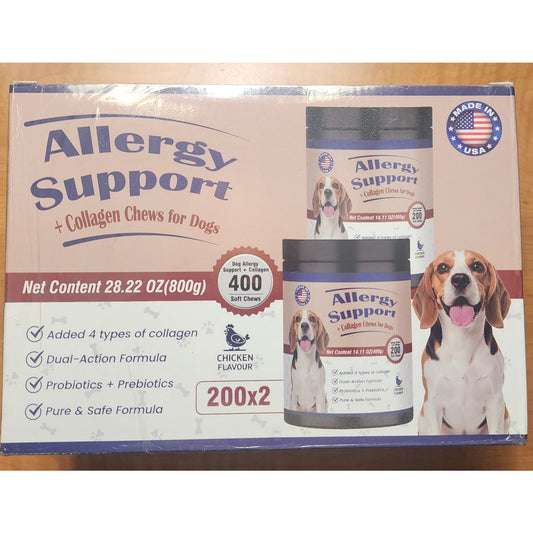Allergy Support + Collagen Chews for Dogs – 400ct Chicken Flavor NEW