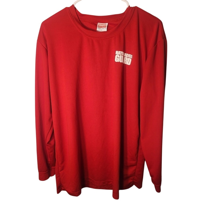 National Guard Mens Long Sleeve T Shirt Size Large Red Military Graphic Tee