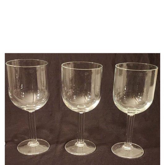 Vintage Hand Blown Lead Crystal Water Wine Goblets 7 Inch Set of 3 Flat Stem