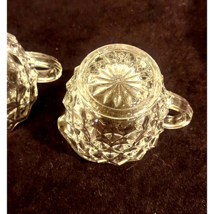 Vintage Pressed Glass Cream & Sugar Set Honeycomb Pattern Seed Bubbles 2.5" Tall