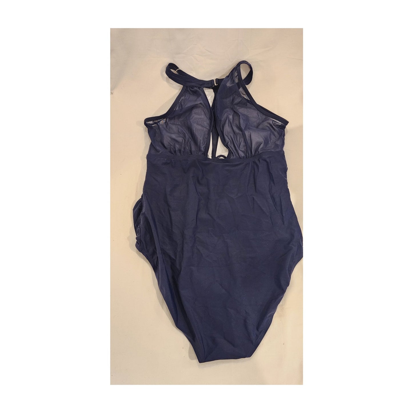 2CRAZY Women’s One‑Piece Tankini Swimsuit XL Navy Blue Mesh Detail
