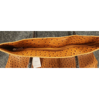 New 22TOTE Large Tan Ostrich Embossed Faux Leather Tote Bag Pouch NWT
