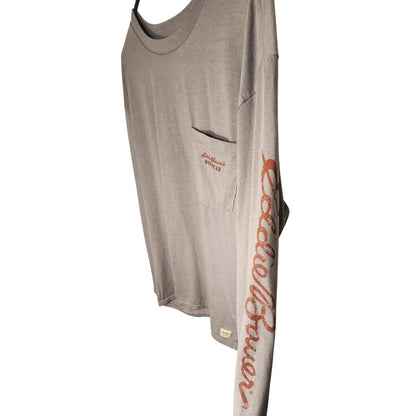 Eddie Bauer Workwear Mens XXL Long Sleeve Pocket T-Shirt Gray US Flag Graphic