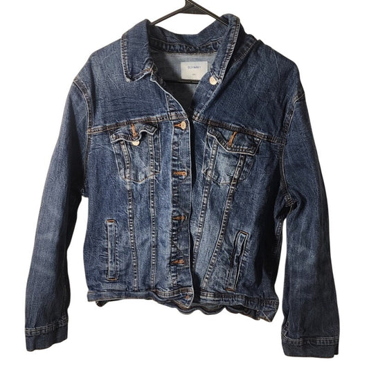 Old Navy Womens Size XXL Classic Denim Trucker Jacket Dark Wash Blue Jean Coat