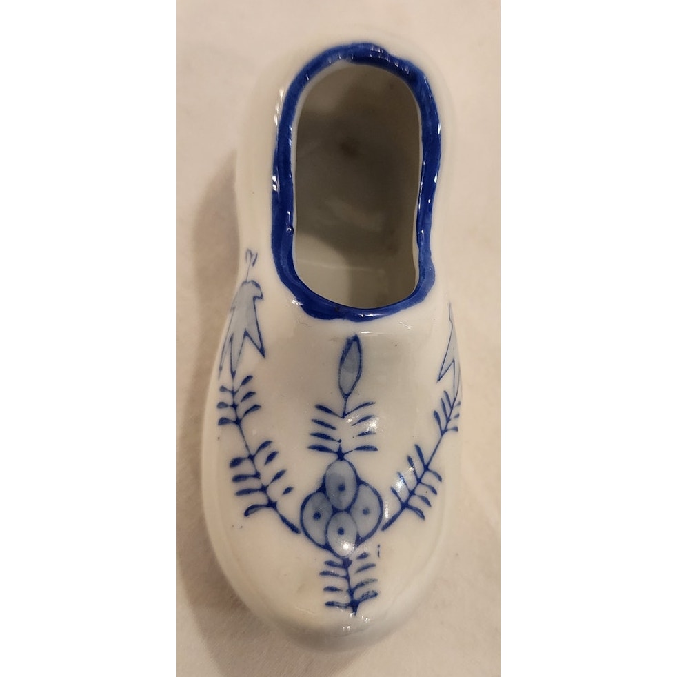 Vintage Blue & White Ceramic Dutch Clog Shoe 3.75" Japan
