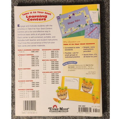 Evan-Moor Take It To Your Seat Centers Book Lot EMC 2401 5002 3716