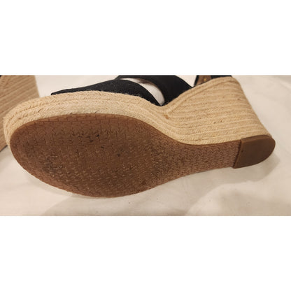 Michael Kors Damita Black Canvas Wedge Sandals Women's 10M Original Box