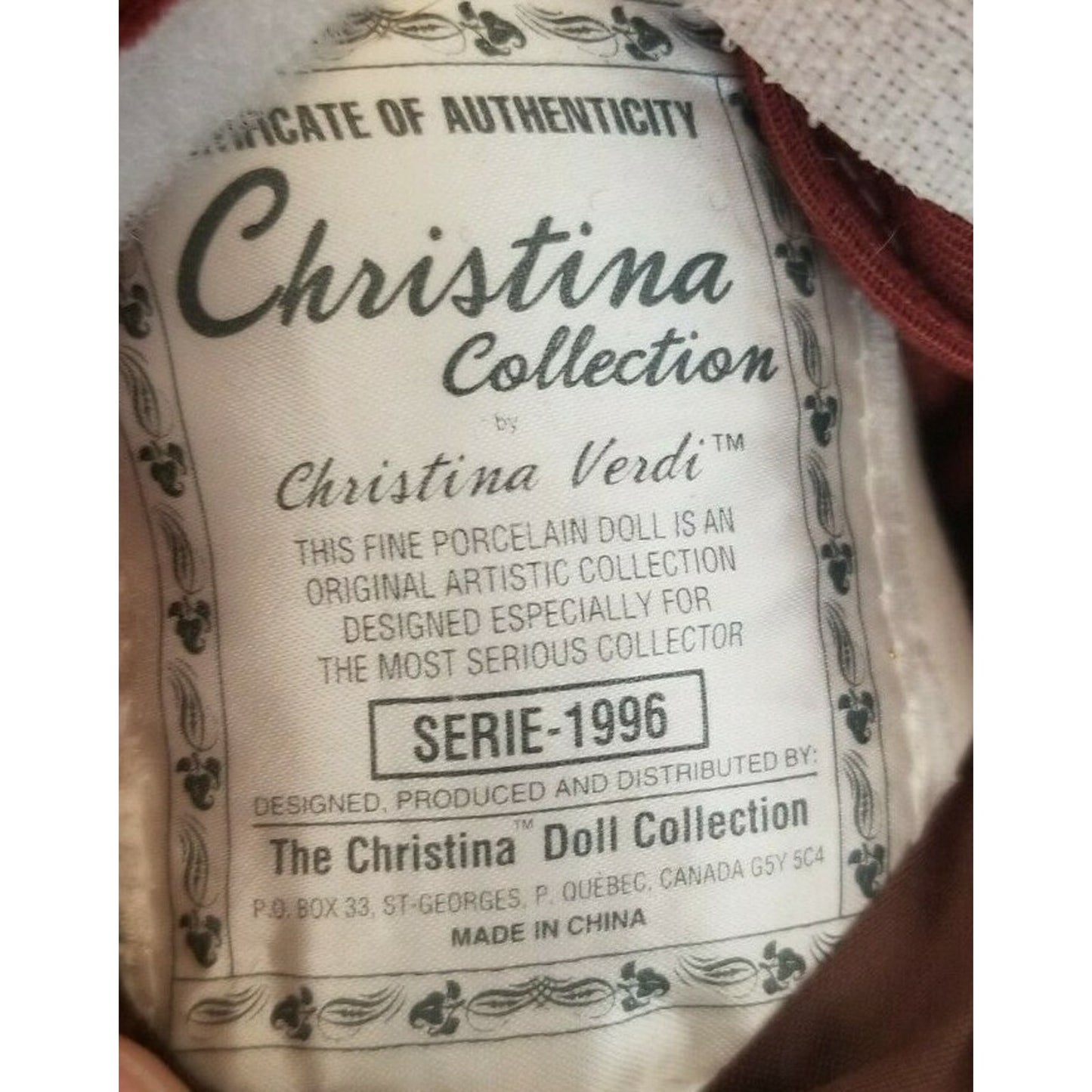 Fine Porcelain Doll - Original Christina Verdi Collection 16", SERIE-1996