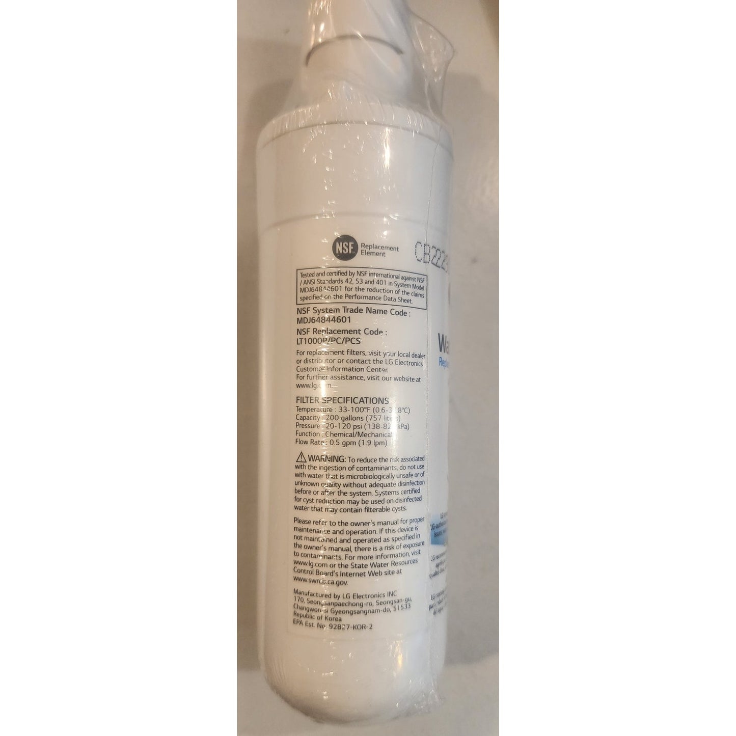LG ADQ747935 Refrigerator Water Filter – Sealed, Authentic Replacement