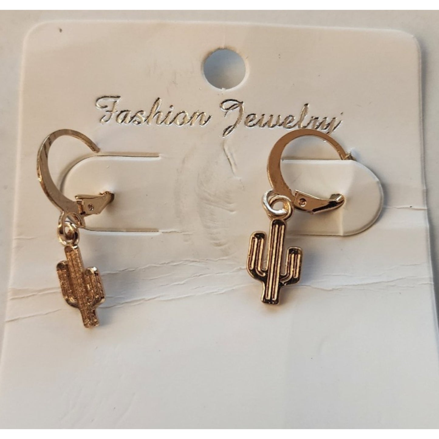 Cactus Pierced Earrings - Gold Colored
