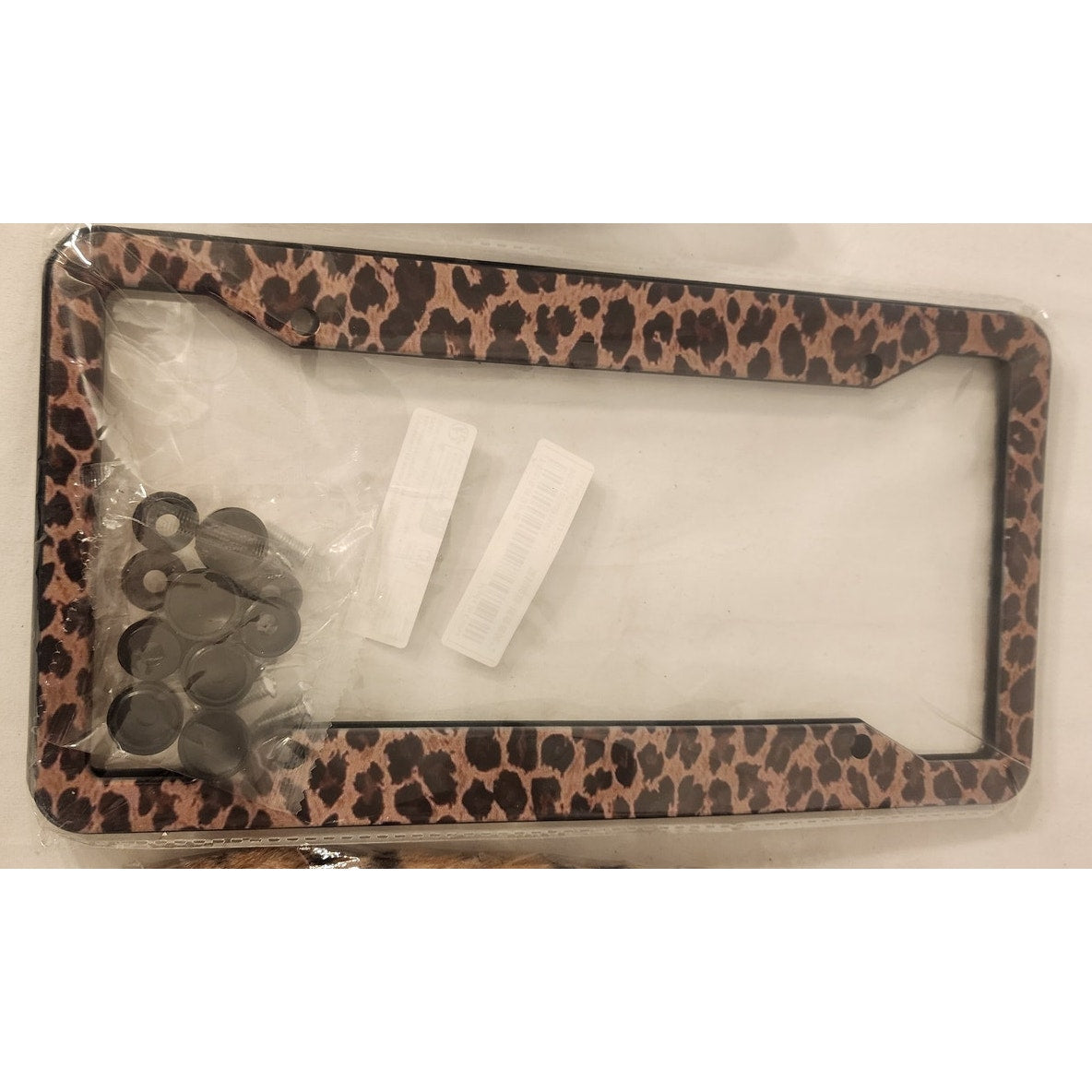 Cheetah Print Car Accessory Set – Plate Frame, Shoulder Covers, Cup Inserts