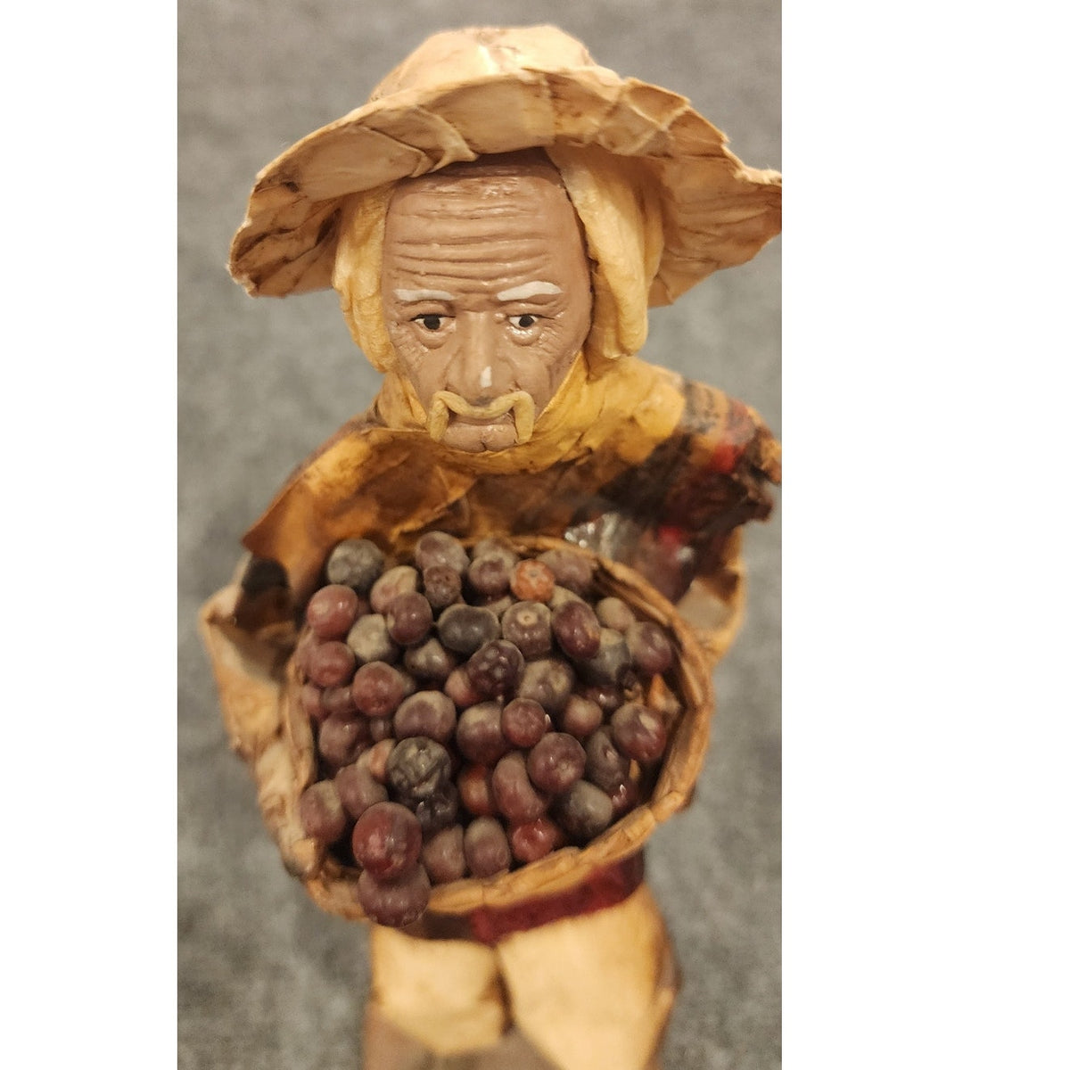 Vintage Handmade Mexican Folk Art Paper Mache Man Fruit Basket Figurine 12"