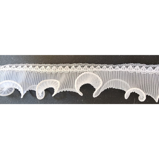 1-3/4 inch wide - ruffled Lace Trim - White on White - 12 Yards(See Description)