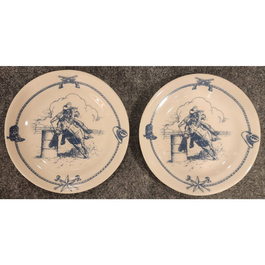 Vintage Sky Ranch Barrel Racing Equestrian 9 Inch Dinner Plates Set 2