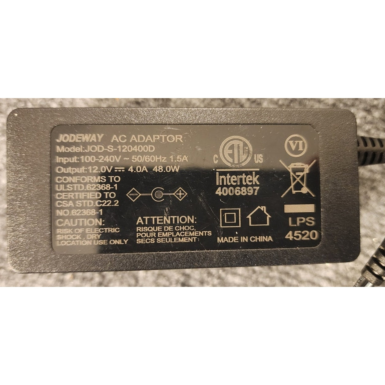 Jodeway JOD-S-120400D AC Power Adapter Charger 12V 4A 48W CCTV LED NWOT New