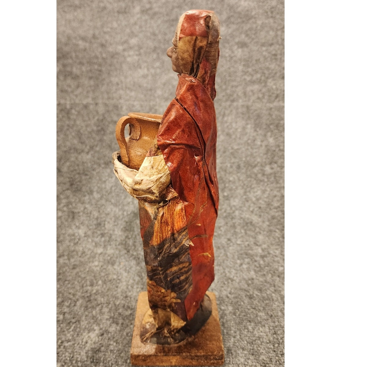 Vintage Handmade Mexican Folk Art Paper Mache Woman Pottery Jug Figurine 12.5"