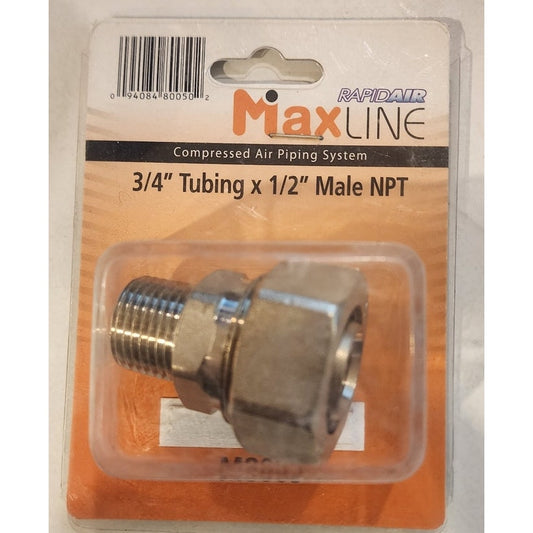 MaxLine 3/4" Tubing x 1/2" Male NPT Straight Compressed Air Pipe Fitting M8005