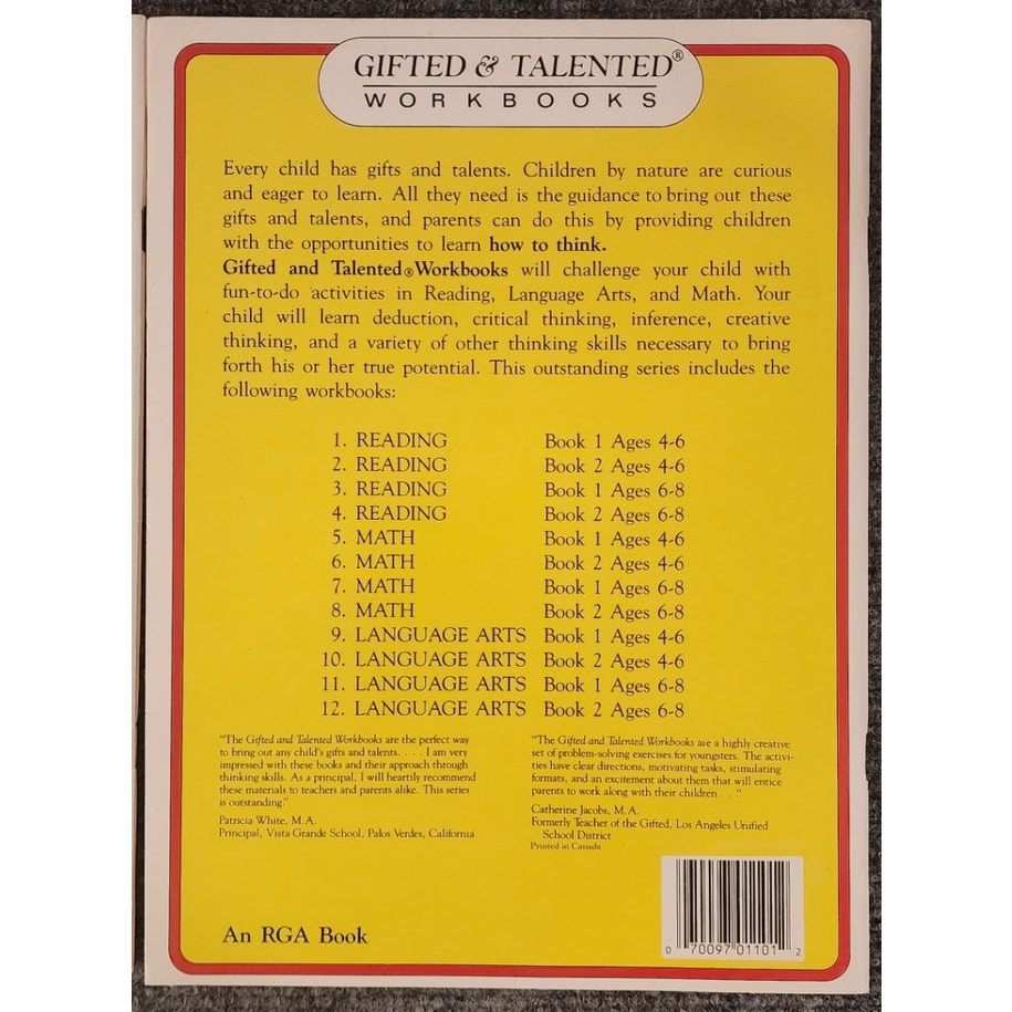 Gifted & Talented Workbook Set Ages 6-8 Math 1 & 2 Reading 1 Language Arts 2