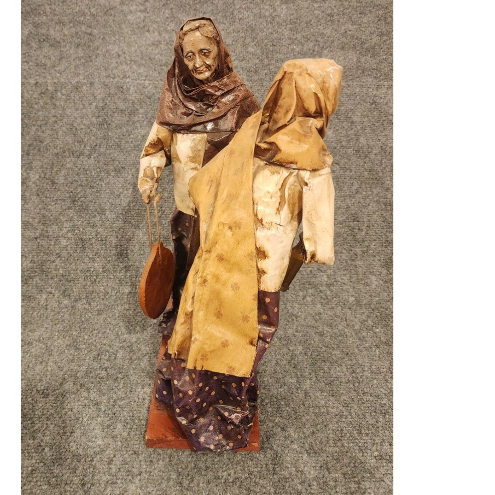 Vintage Handmade Mexican Folk Art Paper Mache Double Figurine Wiggle 13"