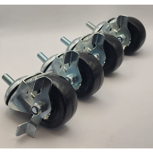 Set of 4 - 3" Swivel Casters with Brakes - 3/8" Stems - Hard Plastic - NEW