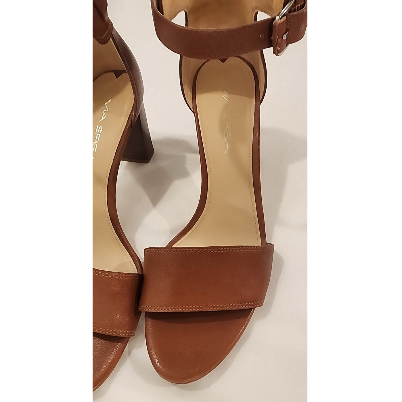 Via Spiga Brown Leather Ankle Strap Block Heel Dress Sandals Women's 7.5M