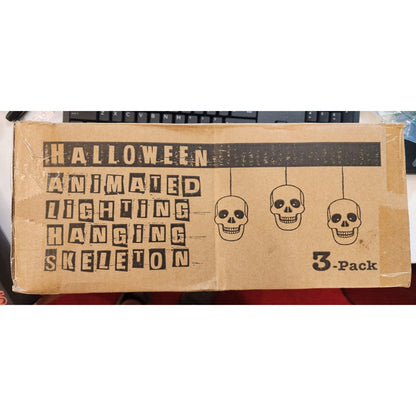 3 pack -Animated Lighting Hanging Skulls -Eyes light, mouth moves, sound effects
