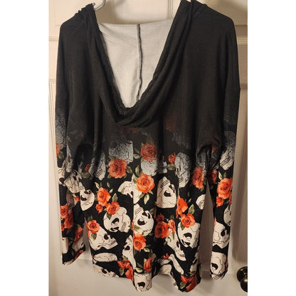 LuLaRoe Skull and Rose Floral Print Hoodie Pullover - Size Large