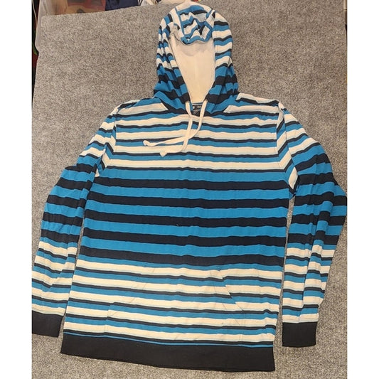 Empyre Striped Lightweight Hoodie Mens Size Large Blue Black White Knit Tee Shirt