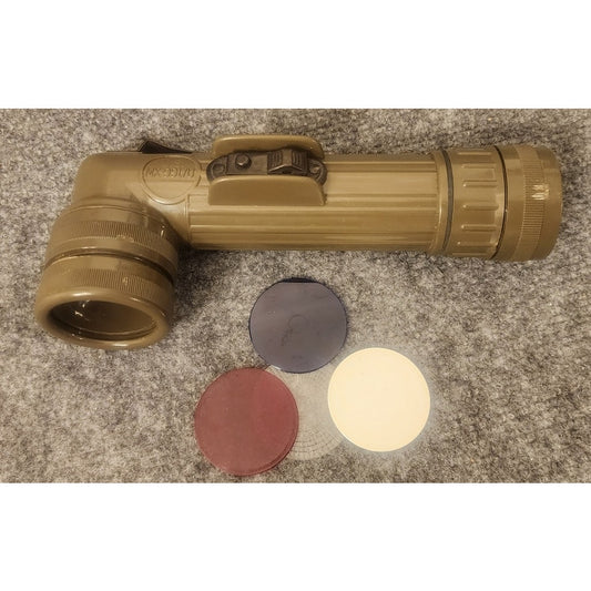 Fulton MX-991/U Olive Drab Anglehead Military Flashlight USA USGI 4 Lenses