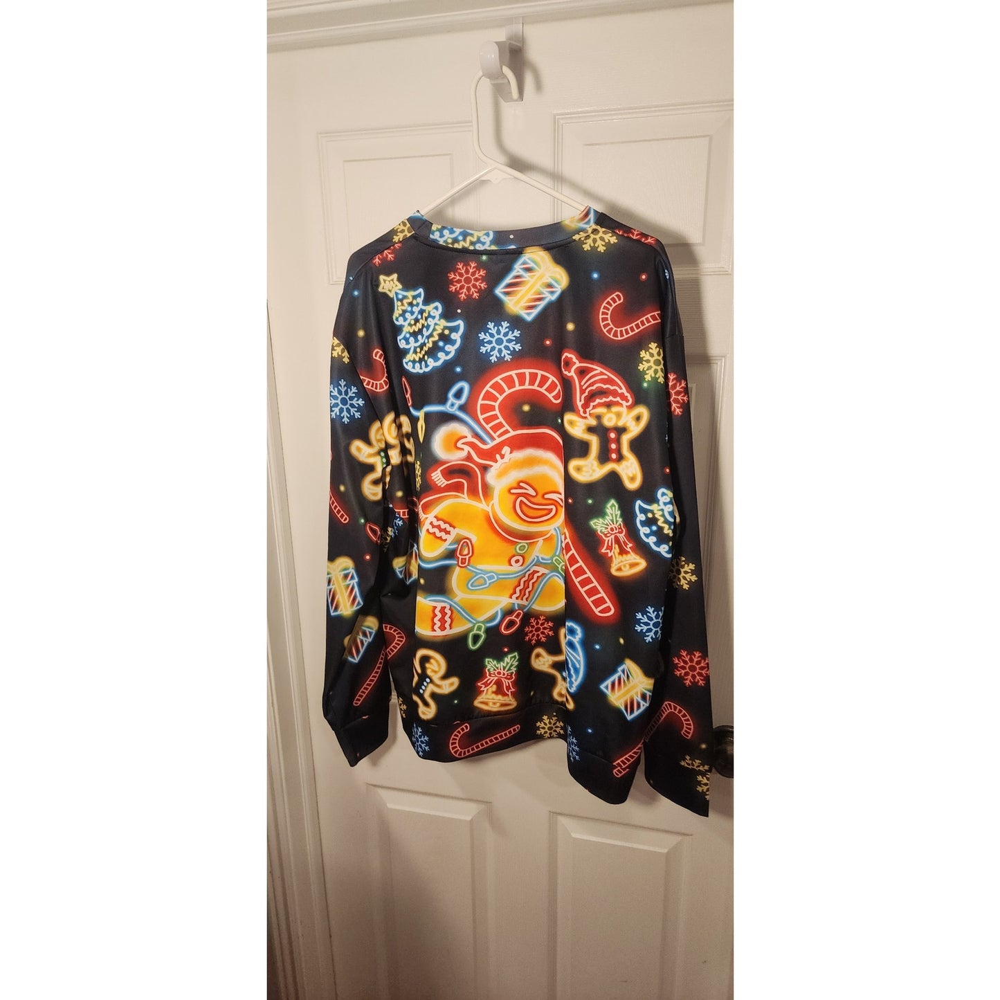 Mens XXL Christmas Long Sleeve Graphic Shirt Poly Spandex Neon Holiday Top