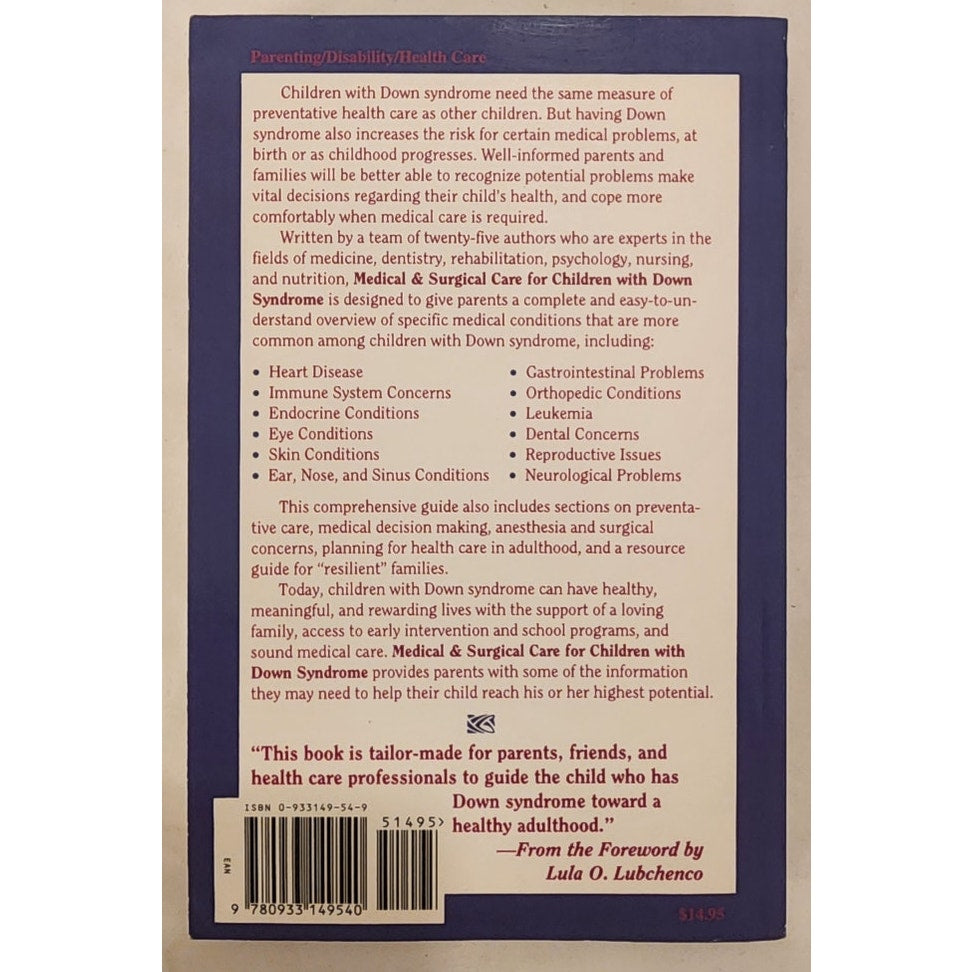 Medical & Surgical Care for Children with Down Syndrome 1995 Softcover
