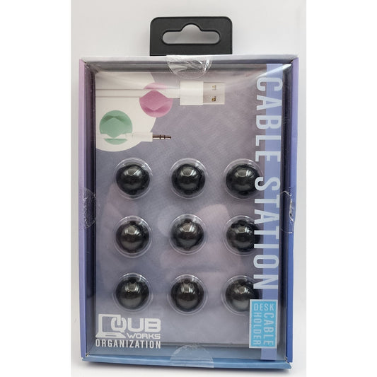 9 Pack of Cable Station Desk Cable Holders - QUB Works, Black