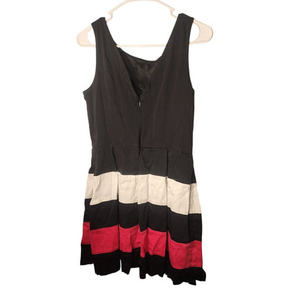 Tiana B Women Size 14 Black Sleeveless Dress Pink White Stripe Hem Zip