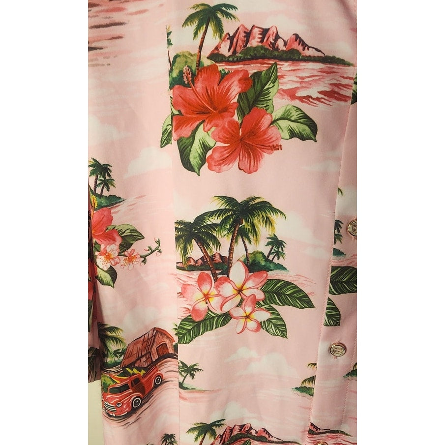 Shelucki Mens Hawaiian Shirt 3XL Big Tall Pink Tropical Red Vintage Truck