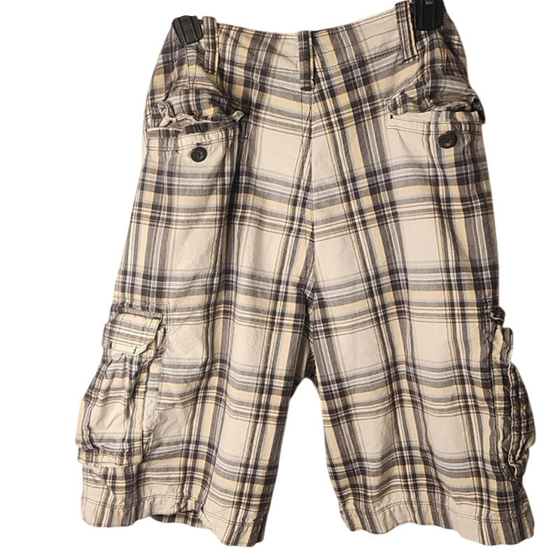 Arizona Jean Co Mens Size 38 Plaid Cargo Shorts Brown Tan Cream Plaid