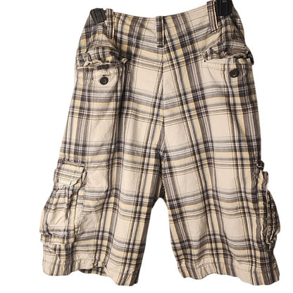 Arizona Jean Co Mens Size 38 Plaid Cargo Shorts Brown Tan Cream Plaid