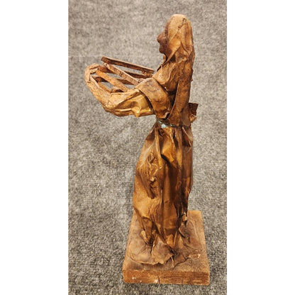Vintage Handmade Mexican Folk Art Paper Mache Market Woman Crate Figurine 10"