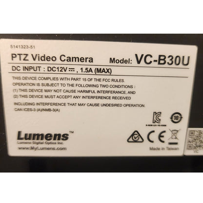 Lumens VC-B30U PTZ USB 3.0 Video Conference Camera HD 1080p Untested